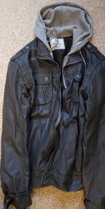 Chor unisex faux leather jacket with hood